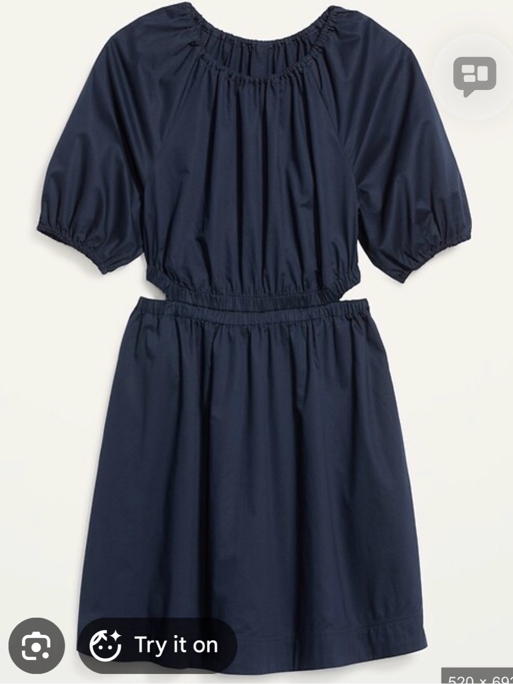 Old Navy Waist defined puff sleeve cotton poplin side-cutout mini dress